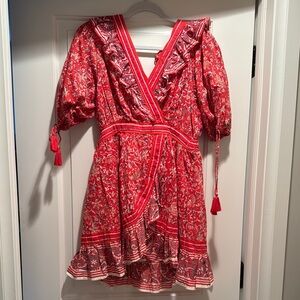 Cleobella Red Floral Dress with Ruffle Details